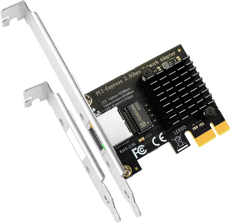 GLOTRENDS بطاقة شبكة PCIe 2.5Gb لجهاز الكمبيوتر المكتبي، منفذ LAN جيجابت إيثرنت RJ45، واجهة PCIE X1، حامل عادي ومنخفض الملف - Image 1